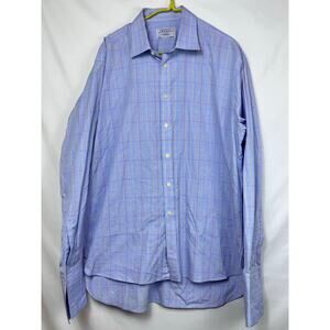 Charles Tyrwhitt Men's 17.5 38 Blue/White Plaid Long Sleeve French Cuff Shirt